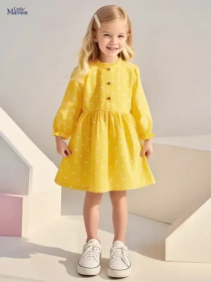 Little Maven Girls Polka Dot Cotton Corduroy Dress