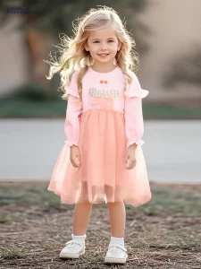 Little Maven Girls Sequined Cotton Mesh Dress