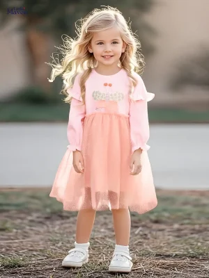 Little Maven Girls Sequined Cotton Mesh Dress