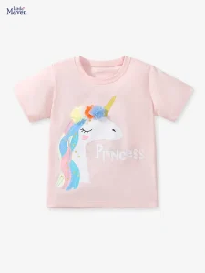 Little Maven Girls Unicorn Appliqué Cotton T-Shirt