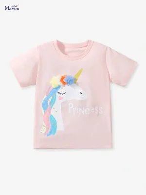 Little Maven Girls Unicorn Appliqué Cotton T-Shirt