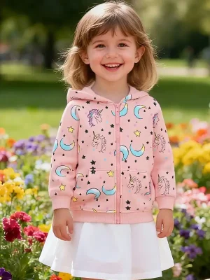 Little Maven Girls Unicorn Cotton Hooded Jacket