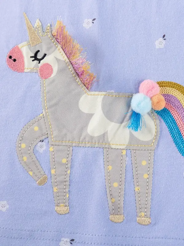 Little Maven Girls Unicorn Embroidered Cotton Long-Sleeved Dress 3 Little Maven Girls Unicorn Embroidered Cotton Long-Sleeved Dress - Image 3
