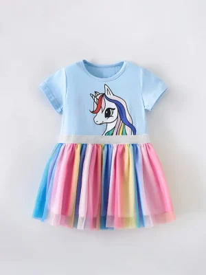 Little Maven Girls Unicorn Cotton Mesh Dress for Kids
