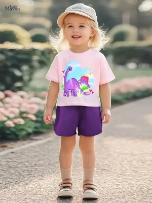 Little Maven Girls Dinosaur Heart Print Cotton Tee – Cute & Comfy