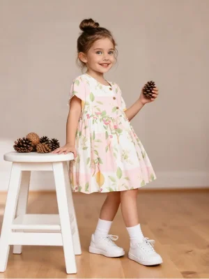 Little Maven Girls Cotton Dress with Fruit & Leaf Print