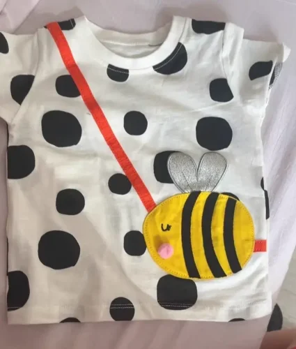 Little Maven Girls Cotton Bee Embroidery Polka Dot T-shirt photo review