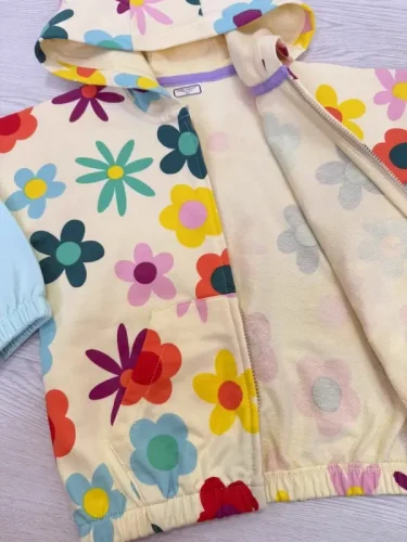 Little Maven Girls 2pcs Floral Print Cotton Color-Blocked Jacket & Pants Set photo review