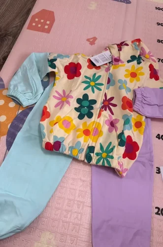 Little Maven Girls 2pcs Floral Print Cotton Color-Blocked Jacket & Pants Set photo review