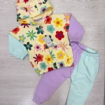 Little Maven Girls 2pcs Floral Print Cotton Color-Blocked Jacket & Pants Set photo review