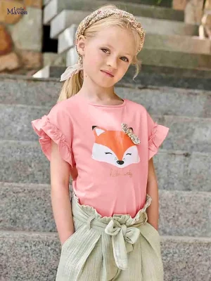 Little Maven Girls Cotton T-Shirt with Cute Fox Pattern
