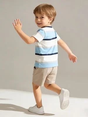 Boys Cotton Striped Tee & Shorts Set | Soft Organic Style