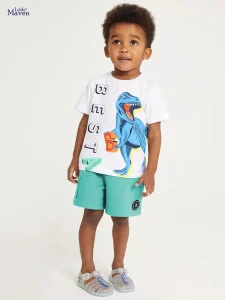 Little Maven Boys Dinosaur Print Cotton T-Shirt & Shorts Set