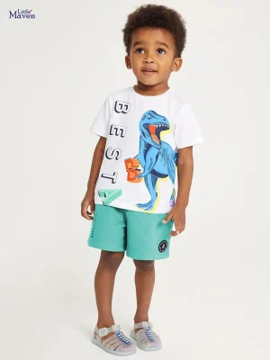 Little Maven Boys Dinosaur Print Cotton T-Shirt & Shorts Set