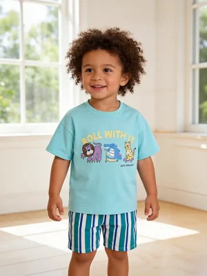 Little Maven Boys 2pc Set: Animal Tee & Striped Shorts