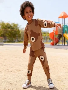 Little Maven Boys Bear Cotton Sweatshirt and Pants Set