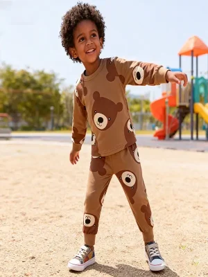 Little Maven Boys Bear Cotton Sweatshirt and Pants Set