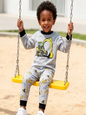 Boys Construction Excavator Cotton Sweatshirt & Pants Set
