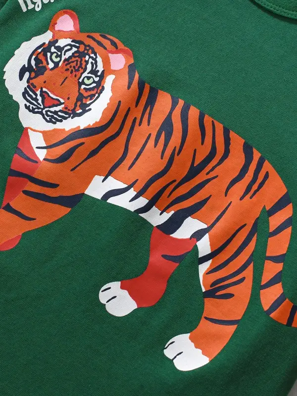 Little Maven Boys Cartoon Tiger Print Cotton Short-Sleeved T-Shirt 3 Little Maven Boys Cartoon Tiger Print Cotton Short-Sleeved T-Shirt - Image 3