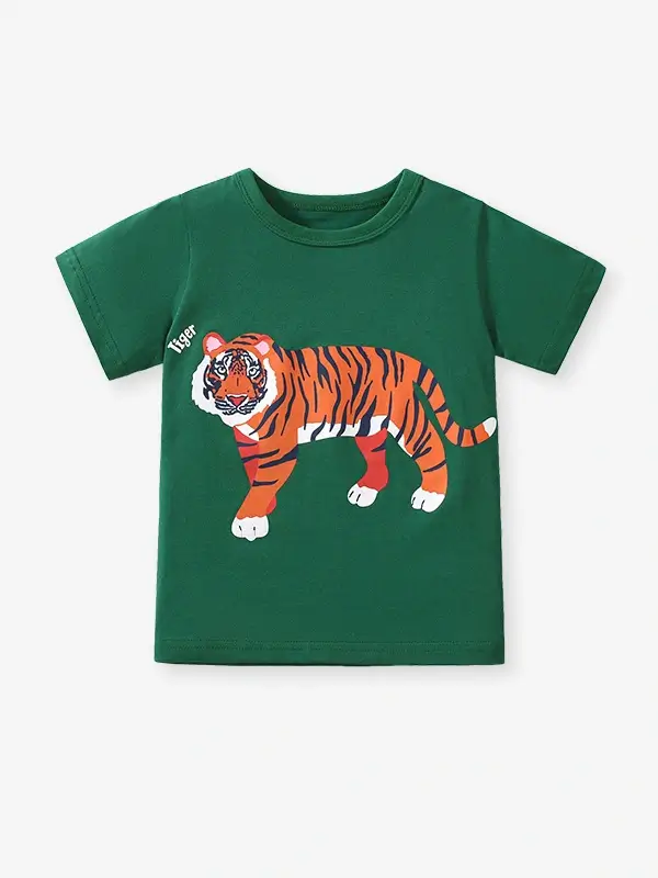 Little Maven Boys Cartoon Tiger Print Cotton Short-Sleeved T-Shirt 2 Little Maven Boys Cartoon Tiger Print Cotton Short-Sleeved T-Shirt - Image 2