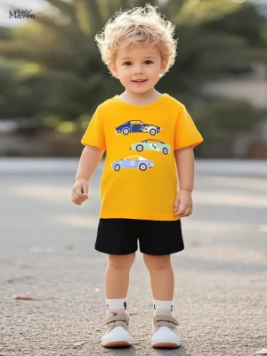 Little Maven Boys Cotton Cartoon Car Short-Sleeve T-Shirt