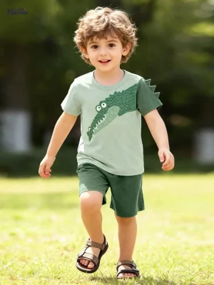 Little Maven Boys 3D Crocodile Cotton T-Shirt & Shorts Set