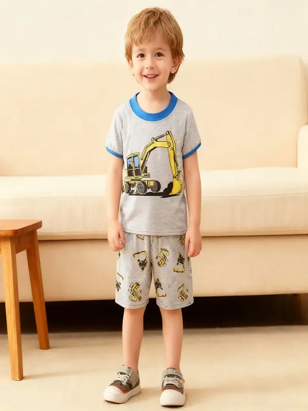 Little Maven Toddler Boy Summer Clothes Set - 100% Cotton Excavator 2-Piece Outfit 2 Little Maven Toddler Boy Summer Clothes Set - 100% Cotton Excavator 2-Piece Outfit - Image 2