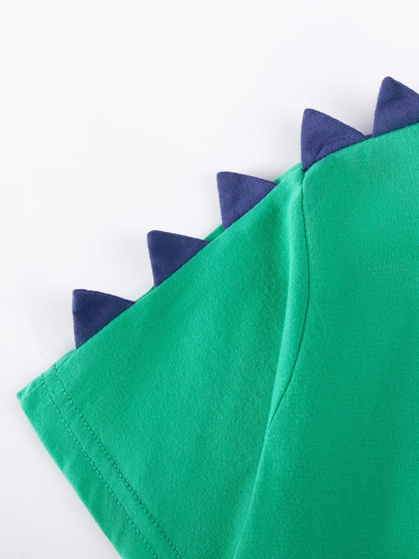 Little Maven Boys Dinosaur Appliqué Cotton Color-Blocked Short-Sleeved Shirt and Shorts Set 4 Little Maven Boys Dinosaur Appliqué Cotton Color-Blocked Short-Sleeved Shirt and Shorts Set - Image 4