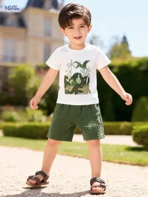 Little Maven Boys Dinosaur Cotton T-Shirt & Shorts Set