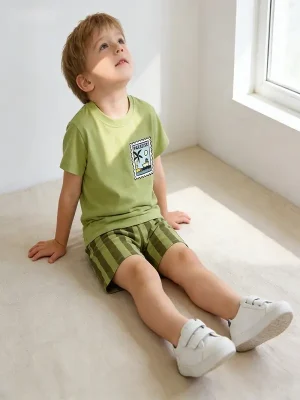 Little Maven Boys Letter Print Tee & Striped Shorts Set