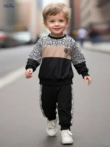 Little Maven Boys Retro Cotton Plaid Sweatshirt Set