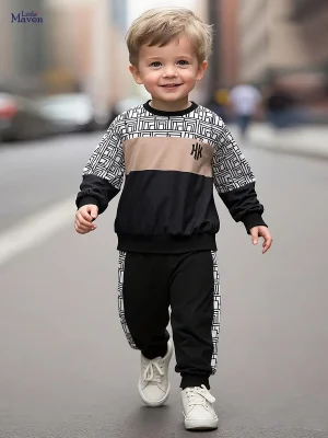 Little Maven Boys Retro Cotton Plaid Sweatshirt Set