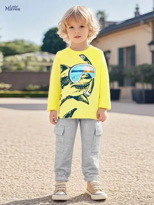 Little Maven Boys Shark Cotton Long Sleeve T-Shirt & Pants Set