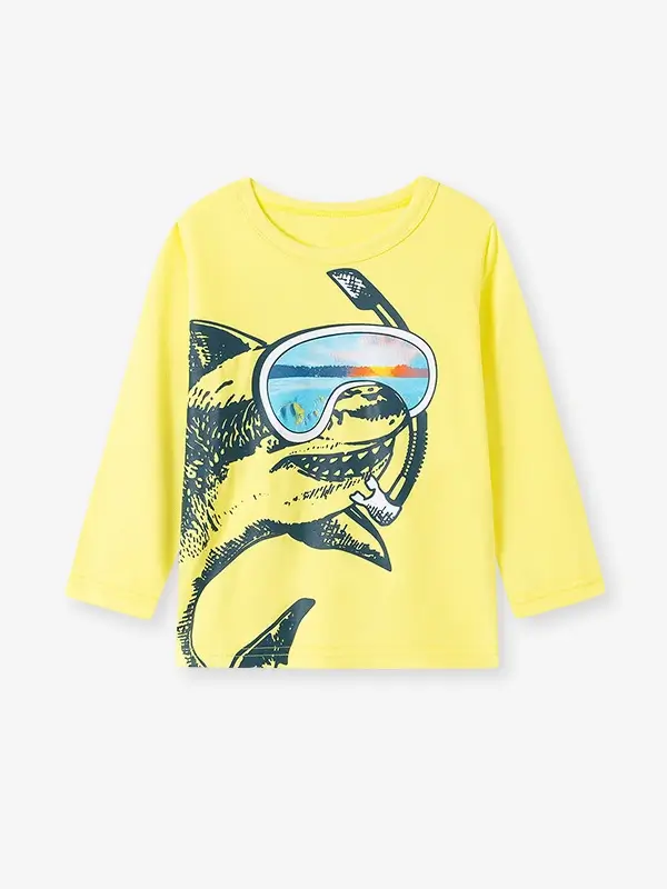 Little Maven Boys Shark Print Cotton Long-Sleeved T-Shirt and Pants Set 2 Little Maven Boys Shark Print Cotton Long-Sleeved T-Shirt and Pants Set - Image 2