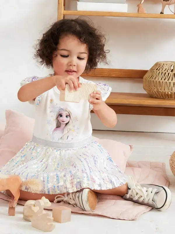 Little Maven Disney Frozen Girls Sequin Dresss 1 Little Maven Disney Frozen Girls Sequin Dress - Elsa Sparkle Outfit