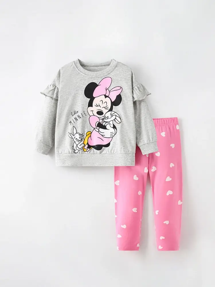 Little Maven Disney Mickey Mouse and Friends Girls Cotton Ruffle Sleeve Sweatshirt & Pants Set 1 Little Maven Disney Mickey Girls Cotton Sweatshirt Pants Set