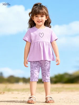Little Maven Girls Cotton T-Shirt & Shorts Heart Set