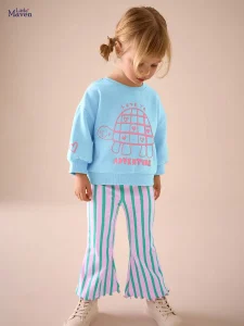 Little Maven Girls Cotton Sweatshirt & Striped Pants Set