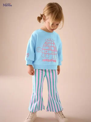 Little Maven Girls Cotton Sweatshirt & Striped Pants Set