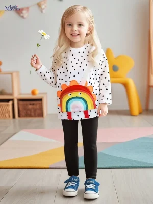 Little Maven Girls Cotton Sweatshirt & Pants Set with Rainbow