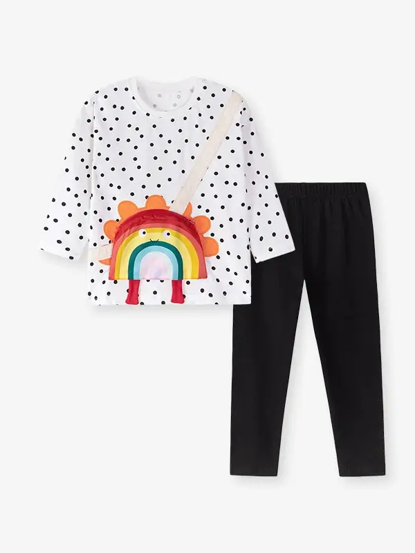 Little Maven Girls 2pcs Polka Dot Print Cotton Sweatshirt with Rainbow Pockets and Pants Set 2 Little Maven Girls 2pcs Polka Dot Print Cotton Sweatshirt with Rainbow Pockets and Pants Set - Image 2