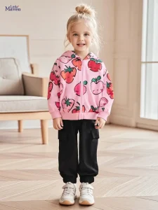 Little Maven Girls Strawberry Hoodie & Pants 2pcs Set