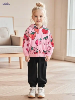 Little Maven Girls Strawberry Hoodie & Pants 2pcs Set