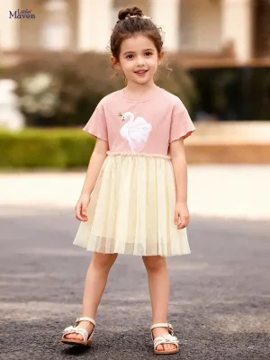 Little Maven Girls 3D Swan Cotton Mesh Princess Party Dress