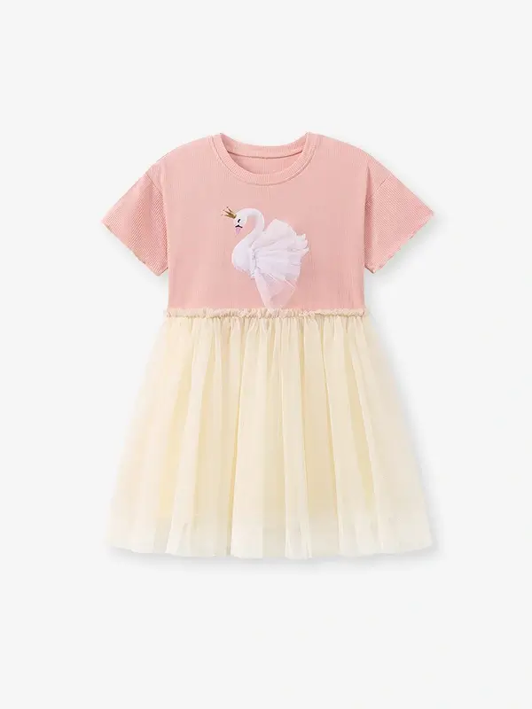 Little Maven Girls 3D Swan Cotton Mesh Princess Dress 2 Little Maven Girls 3D Swan Cotton Mesh Princess Dress - Image 2