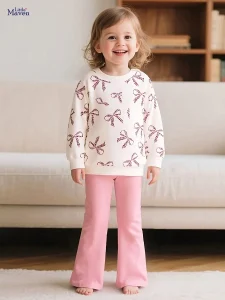 Little Maven Girls Bow Print Cotton Sweatshirt & Pants Set