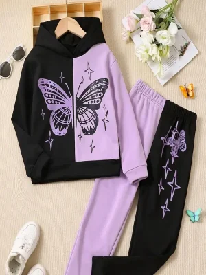 Little Maven Girls Butterfly Sweatshirt & Pants Set