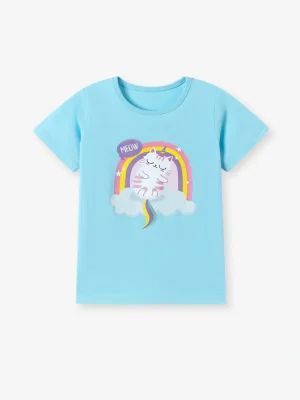 Little Maven Girls Rainbow Cat Cotton T-Shirt