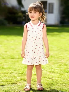 Little Maven Girls Cherry Print Cotton Sleeveless Dress