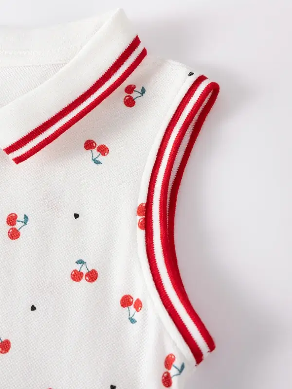 Little Maven Girls Cherry Print Cotton Sleeveless Dress 4 Little Maven Girls Cherry Print Cotton Sleeveless Dress - Image 4